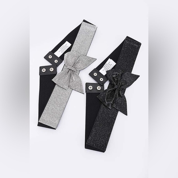 Metallic Rhinestone Bow Tie Elastic Corset Statement Belt - Picture 4 of 6